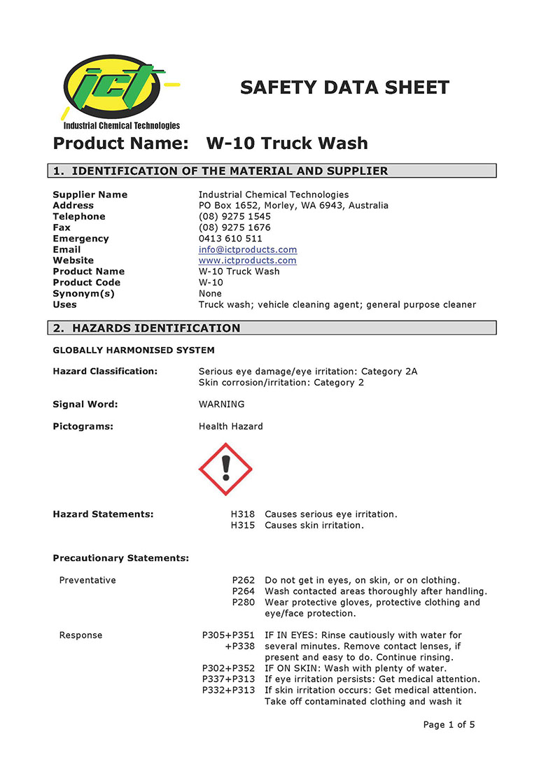 W-10 Car and Truckwash MSDS